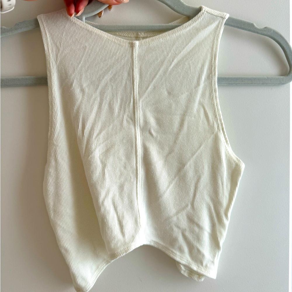 Joah Brown Ribbed Cream Crop Tank